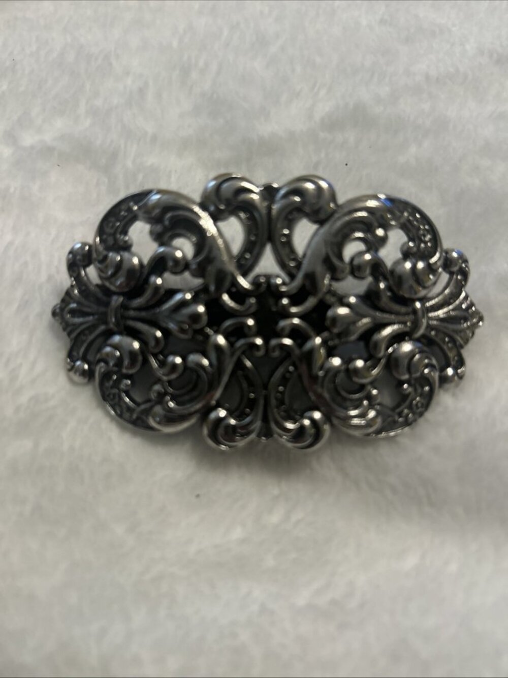 Silver Tone Barrette Hair Clip Lots Of Detail New Wave lines Victorian Style New